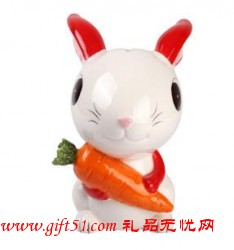 紅色玉兔陶瓷存錢(qián)罐