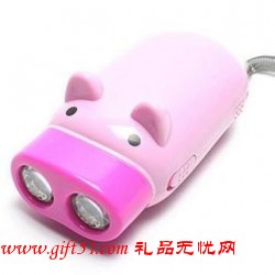 可愛(ài)豬豬手壓自發(fā)電筒 雙燈手電筒定做