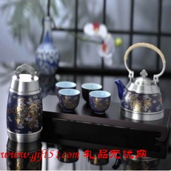 寶石藍(lán)瓷五彩云龍茶具七件套