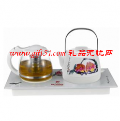 齊白石名畫(huà)玻璃套裝水壺
